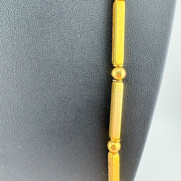 Vintage Lucite Gold Tone Pink Beaded Statement Necklace Geometric Bar Retro - Picture 9 of 13